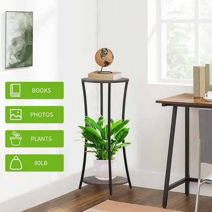 YINMIT Plant Stand Indoor,2 Tier Round Potted Holder Rack,Flower Pot Stand Shelf,Round Supports Rack,Corner Plant Shelf for Balcony Garden Patio Living Room,Brown