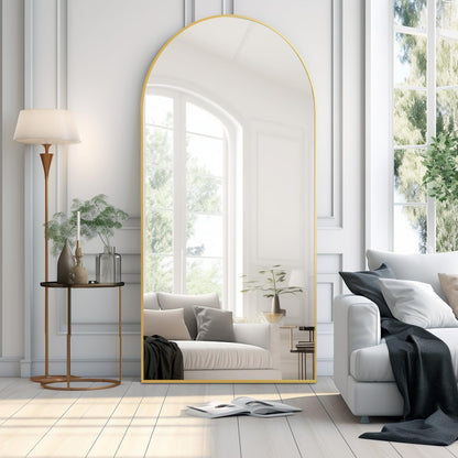 Dewfig Arched Full Length Mirror, 76"x34" Large Floor Mirror, Full Body Mirrors for Leaning or Hanging, Standing Mirrors for Bedroom, Living Room,Dressing Room, Aluminum Alloy Frame, Black