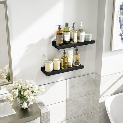 Love-KANKEI Floating Shelves Wall Mounted Set of 2, 17 Inch Rustic Wood Wall Shelves for Storage, Bedroom Living Room Bathroom Kitchen Office and More White