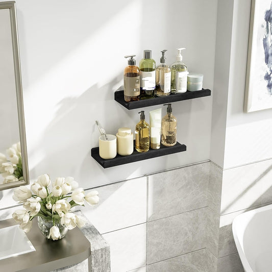 Love-KANKEI Floating Shelves Wall Mounted Set of 2, 17 Inch Rustic Wood Wall Shelves for Storage, Bedroom Living Room Bathroom Kitchen Office and More White