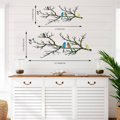 Metal Birds Wall Art, Metal Vivid Birds on Branch Silhouette Wall Decor Black Leaves with Bird Outdoor Hanging Wall Sculpture for Home Balcony Garden(Large)