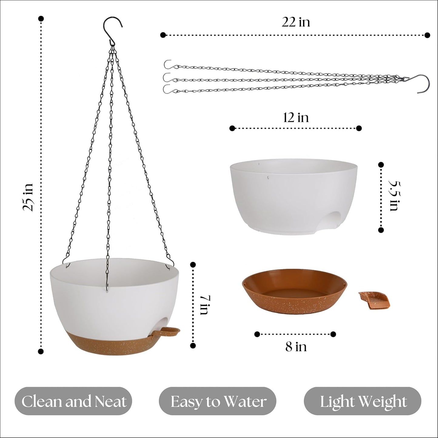 TYMENSH Hanging Plant Pots 12 inch Set of 2, Self Watering Hanging Planters with Drainage Holes, Indoor Outdoor Plastic Flower Pots with Hanging Chains for Balcony, Porch, Garden, Home Décor, Green