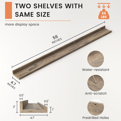 FLYJOE Picture Ledge Shelf, Floating Shelves Set of 2, 48 Inches Long Large Nursery Book Shelves for Toys Storage, Kids Bookshelf Wall Mounted for Living Room Bedroom Decor Books Photo Frames, Walnut
