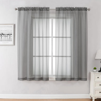 Chyhomenyc Sheer White Valances for Windows 2 Pack, Small Window Curtains for Living Room Bathroom Cafe Laundry Basement, Modern Top Dual Rod Pocket Voile Curtain, 42W x 14L inches, White - Colors C