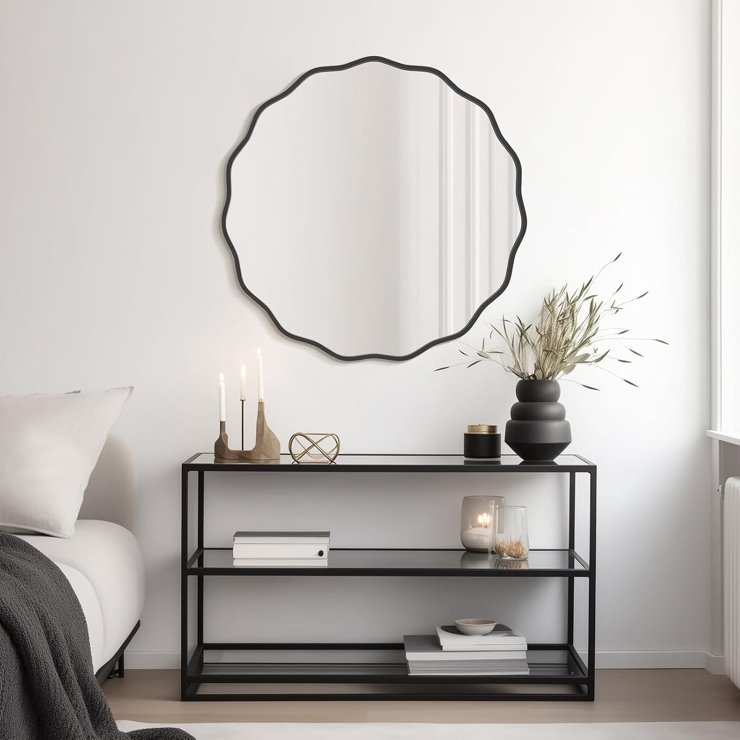 WallBeyond Round Wavy Mirror for Wall Decorative 24 inch, Modern Round Mirror Aluminum Frame for Bathroom Bedroom Living Room Home House Office Entryway, Gold