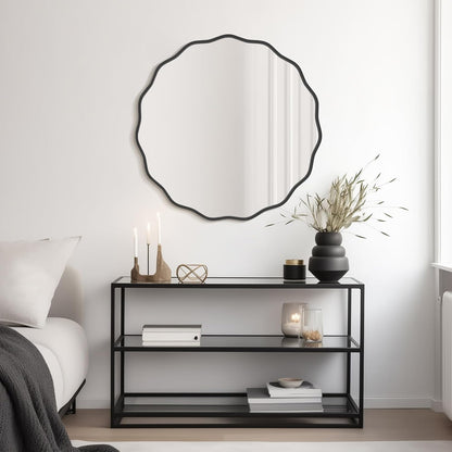 WallBeyond Round Wavy Mirror for Wall Decorative 24 inch, Modern Round Mirror Aluminum Frame for Bathroom Bedroom Living Room Home House Office Entryway, Gold
