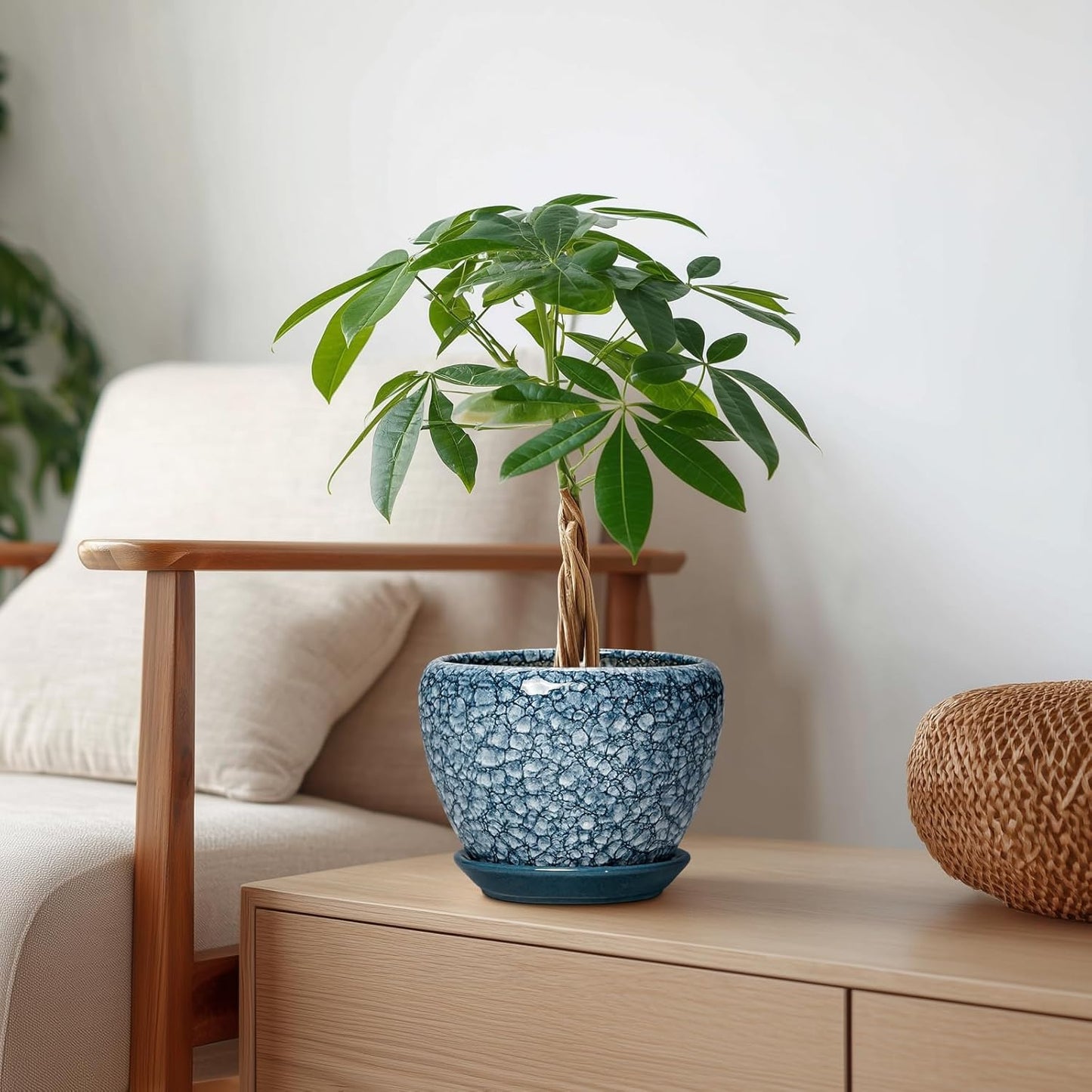 6 Inch Plant Pot - Ceramic Pots for Plants with Drainage Hole and Saucer, Round Succulent Planter Indoor Outdoor, Modern Flower Pot for Snake Plants, Home Decor, Gifts for Plant Lover, Blue
