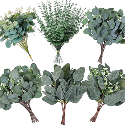 120 Pcs 6 Kinds Mixed Eucalyptus Leaves Stems Bulk Artificial Silver Dollar Leaves Picks Dried Eucalyptus Bundle Faux Spray for Wedding Vase Bouquet Decor (Eucalyptus Leaves Stems-120)