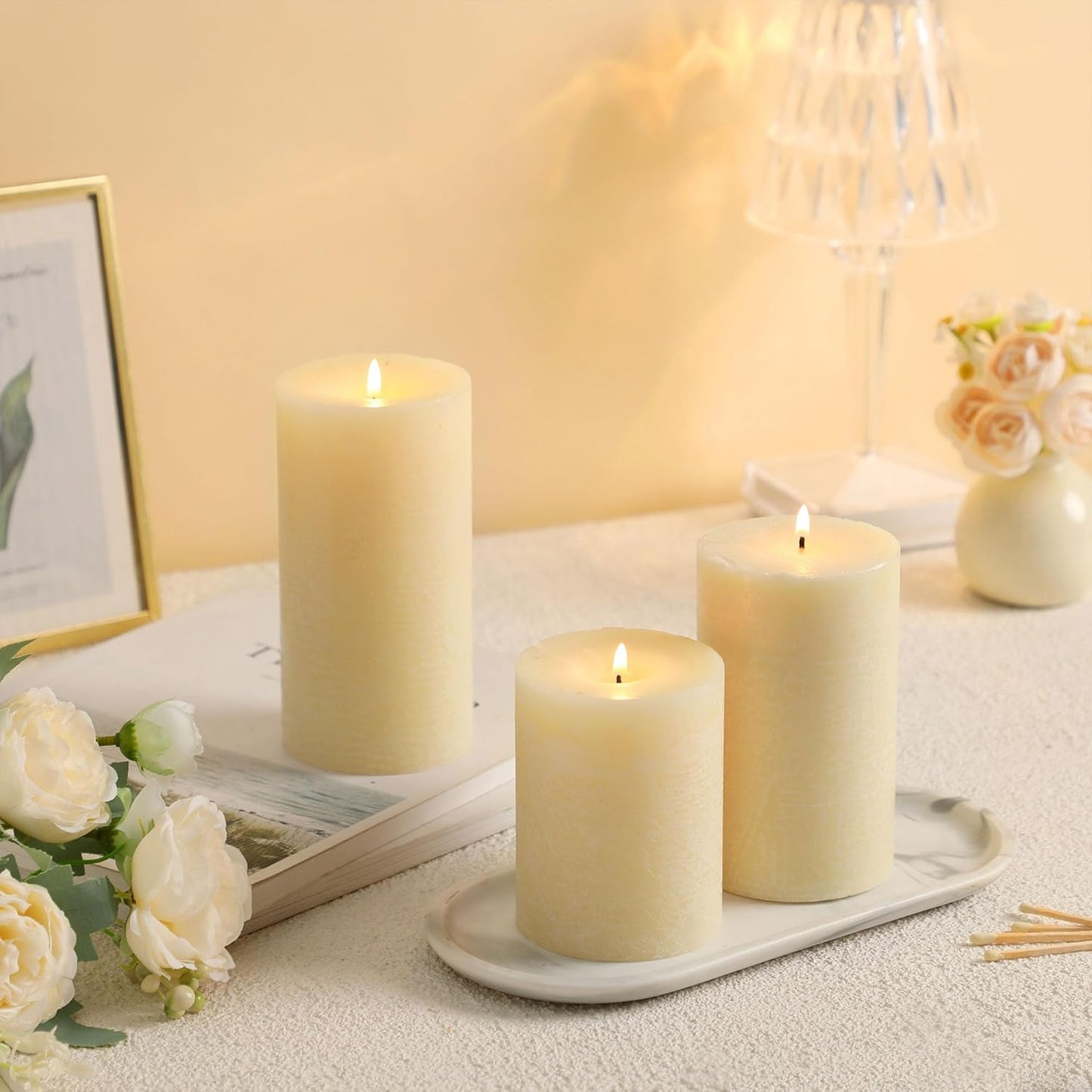 Sage Green Pillar Candles Set of 3 - Hand-Poured Unscented Candles,Smokeless Dripless Candles for Dinner Table and Home, Set of 3 in Different Sizes (3"x4", 3"x5", 3"x6")