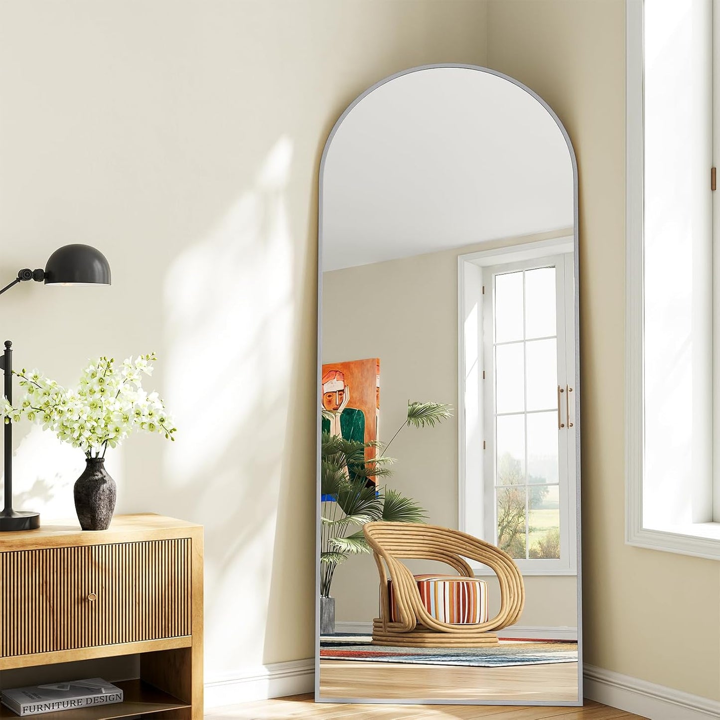 57" x 20" Arched Full Length Mirror - Wall Mounted/Floor Mirror Aluminum Alloy Frame Full Body Mirrors for Bathroom Living Room Bedroom and Entryway,Black