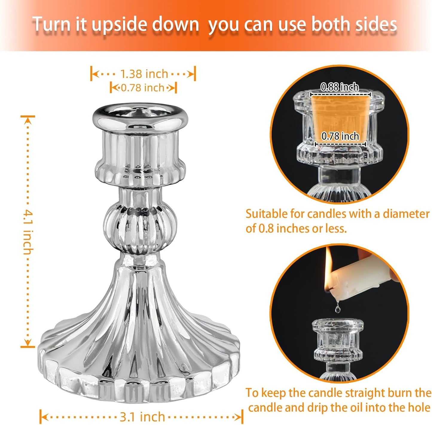 Glass Candlestick Holder,Striped Taper Candle Holders,Set of 6 Candle Stand for Table Centerpieces, Home Decor,Weddings,Festival and Parties (Clear Stripe Pattern)