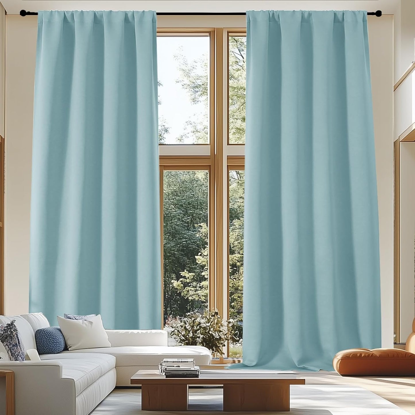 Simplebrand Ava Sage Green Blackout Curtains for Bedroom 63 Inch Length 2 Panels Set, Solid Thermal Insulated Energy Saving Rod Pocket Window Treatment Curtains Blackout Drapes, W40 x L63 Inch, Sage - Colors A