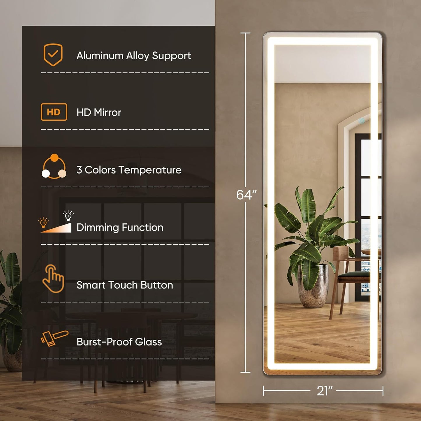 Mirror Full Length, Upgraded 16"x59" Body Wall Mirrors with Shatter-Proof Glass, Floor Standing, Hanging or Leaning, Tall Mirror with Stand Aluminum Alloy Frame for Bedroom Cloakroom
