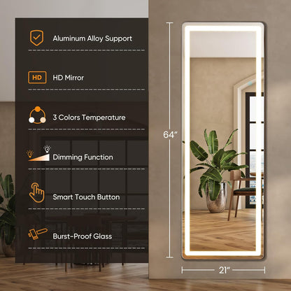 Mirror Full Length, Upgraded 16"x59" Body Wall Mirrors with Shatter-Proof Glass, Floor Standing, Hanging or Leaning, Tall Mirror with Stand Aluminum Alloy Frame for Bedroom Cloakroom
