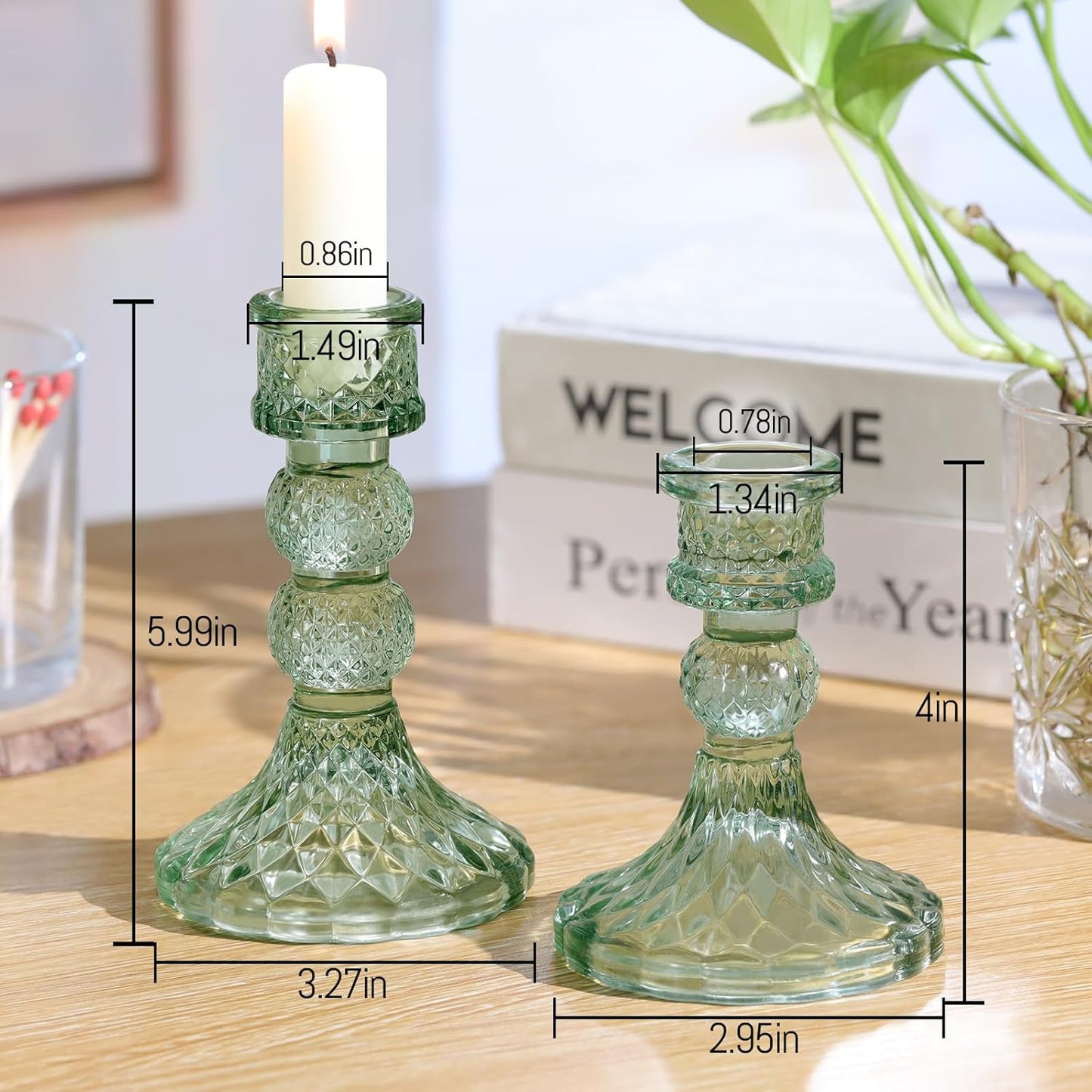 DARJEN 6Pcs Gold Candlestick Holders Set - 4" H & 5" H Striped Taper Candle Holders Bulk, Glass Candle Holders for Wedding, Festival, Party, Table Centerpiece, Gifts