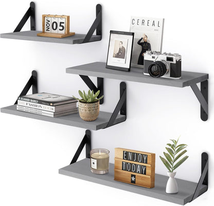 YGEOMER Floating Shelves for Wall, Different Sizes Dark Carbonized Brown Wall Shelves for Living Room, Bathroom, Bedroom, Kitchen, Home Decor (Set of 4)