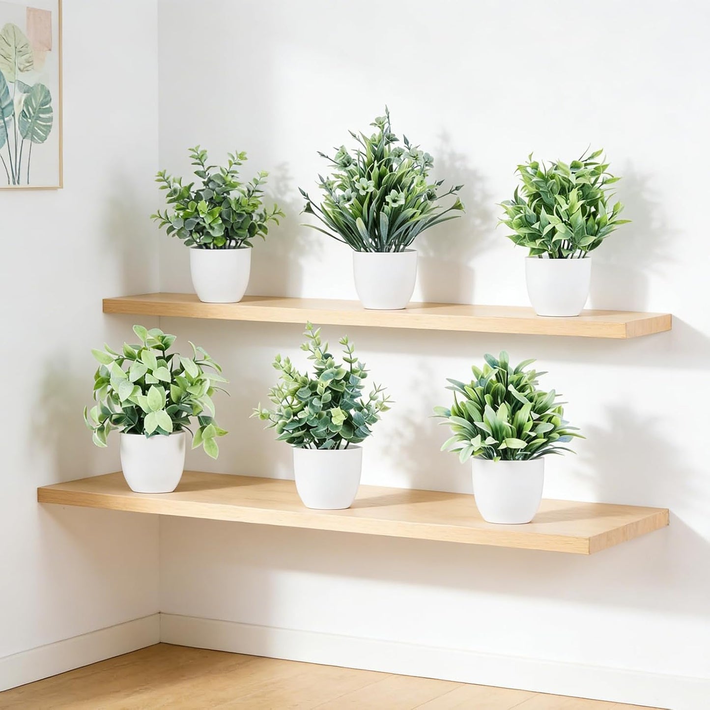 4pcs Fake Small Plants, Artificial Greenery Potted Plant for Home Office Decor, Small Faux Gray Grass Eucalyptus for Bathroom Plants Decoration, Mini Plant Potted Table Shelf Decoration