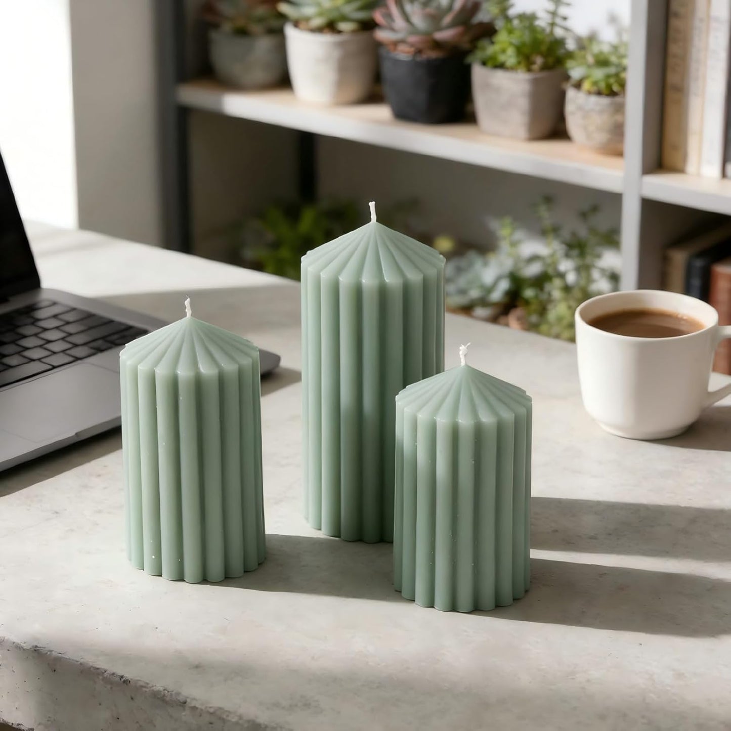 3 Pack White Ribbed Pillar Candles - Soy Wax Unscented, 2.76" x4.2/4.9/5.9 in Smokeless Non Toxic Cotton Wick, Aesthetic Modern Candles for Home Decor, Dinner Table, Living Room, Housewarming Gift