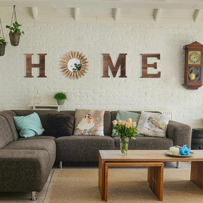 CHIF HAUTH Wood Home Sign with Sunflower Shaped Wood Mirror for O, Thick Letters for Wall Art, Rustic Decor, Farmhouse Home Wall Decor for Living Room, Entryway