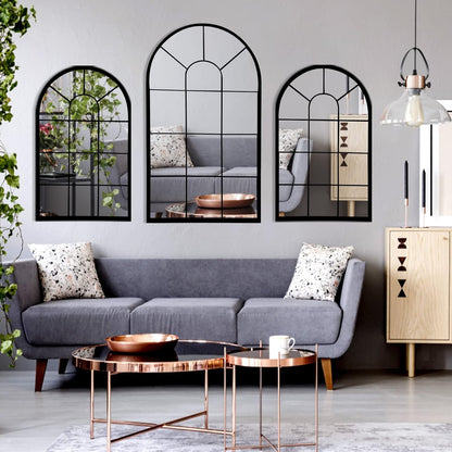 HQiJun Black Arched Window Mirror, Farmhouse Decorative Wall Mirrors for Living Room, Bedroom, Entryway, Bathroom Vanity, Fireplace Mantel, Window Pane Mirror Wall Decor (Black, 31.5 x 20 x1)