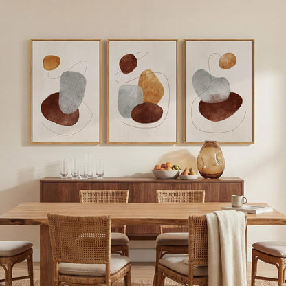 Large Framed Neutral Abstract Wall Art for Living Room, 3 Piece Modern Canvas Prints Paintings Artwork for Walls, Black and Beige Pictures for Living Room Hallway Stair Office Wall Decor 24x36 Inch