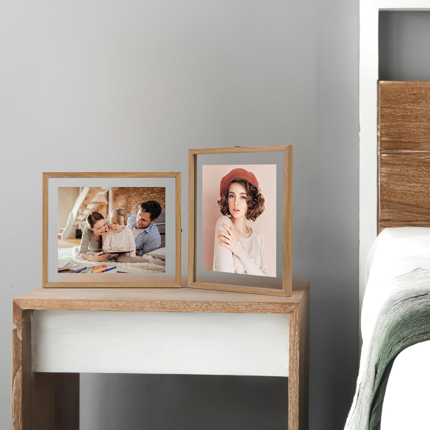 Trwcrt 4x6 Floating Picture Frames Set of 4, Double Glass Photo Frame Display up to 6 x 8 Photos for Desktop or Wall Hanging, Black