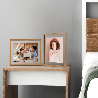 Trwcrt 4x6 Floating Picture Frames Set of 4, Double Glass Photo Frame Display up to 6 x 8 Photos for Desktop or Wall Hanging, Black