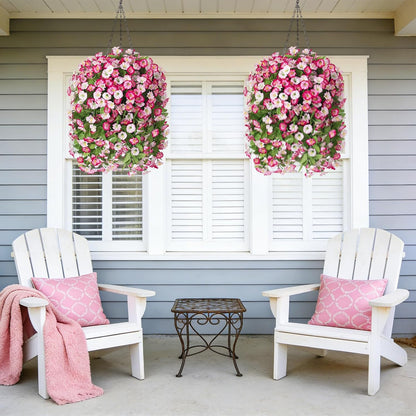 INXUGAO Artificial Flowers with Hanging Basket, Outdoor Faux Plants Silk Morning Glory Vines, Fake Green Arrangement for Garden Patio Spring Summer Decor(4pcs,Darkorchid)