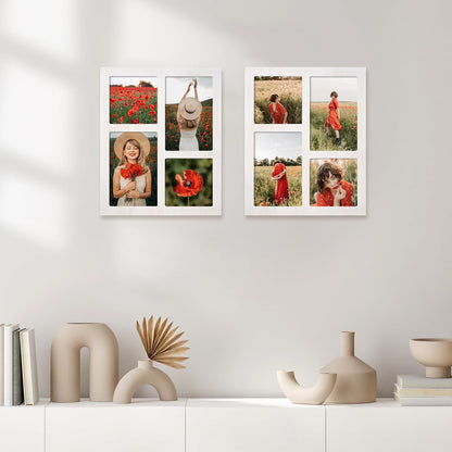 YESKAY 4x6 Picture Frame Collage for Wall Decor, Multiple Photo Collage Frames with Tempered Glass, 7-Opening for 4 x 6 Picture Frames, Rustic Brown, 1 Pack