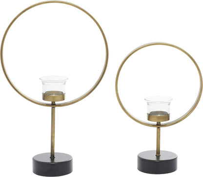 Deco 79 Metal Abstract Decorative Candle Holder Mushroom Inspired Candle Stand, Set of 2 Candlestick Holder 11", 14"H, Gold