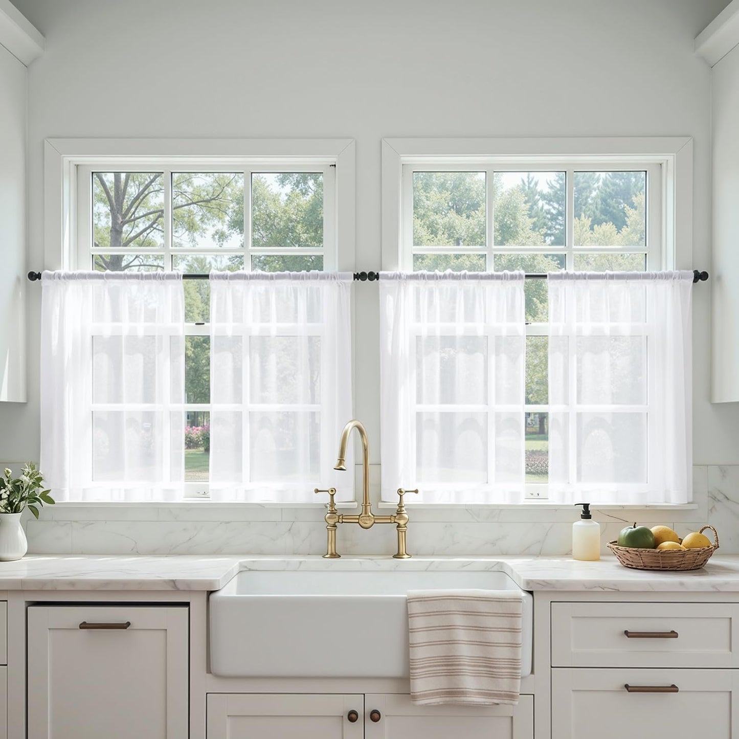 MIULEE White Sheer Curtains 84 Inches Long, 4 Panels Set, Light Filtering Rod Pocket Voile Drapes for Living Room and Bedroom, Airy Soft Fabric Window Treatments, 42 x 84 Inches