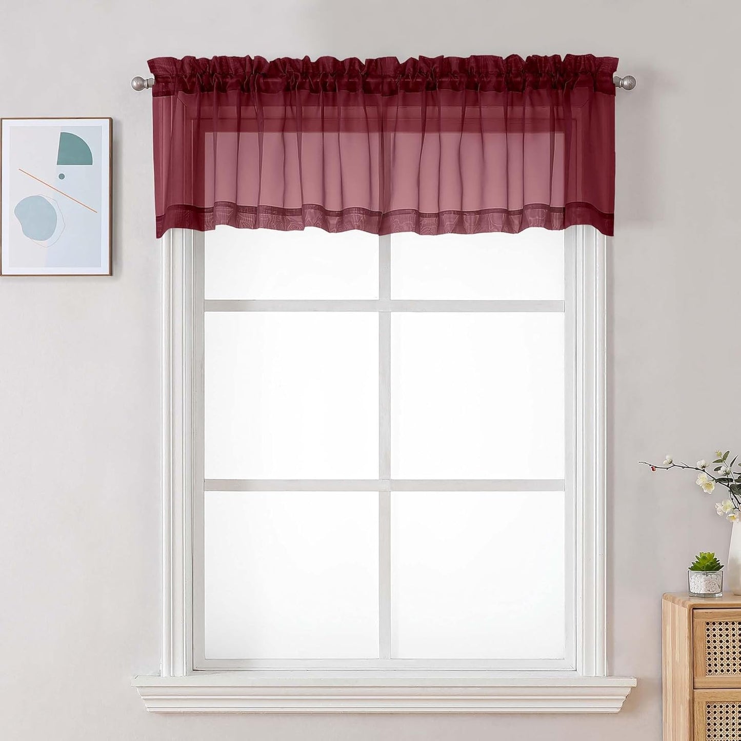 Chyhomenyc Sheer White Valances for Windows 2 Pack, Small Window Curtains for Living Room Bathroom Cafe Laundry Basement, Modern Top Dual Rod Pocket Voile Curtain, 42W x 14L inches, White - Colors A