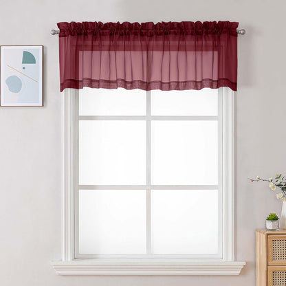 Chyhomenyc Sheer White Valances for Windows 2 Pack, Small Window Curtains for Living Room Bathroom Cafe Laundry Basement, Modern Top Dual Rod Pocket Voile Curtain, 42W x 14L inches, White - Colors A