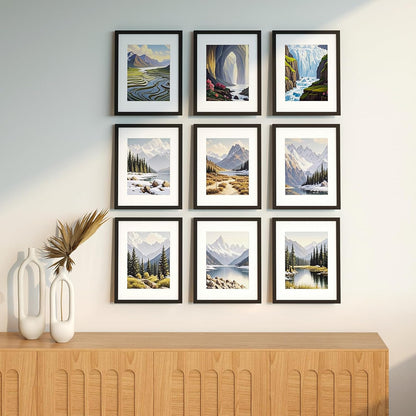12x12 Picture Frame Set of 9, Display Pictures 8x8 with Mat or 12x12 without Mat, Multi Collage Gallery Square Photo Frames for Wall or Tabletop, Black