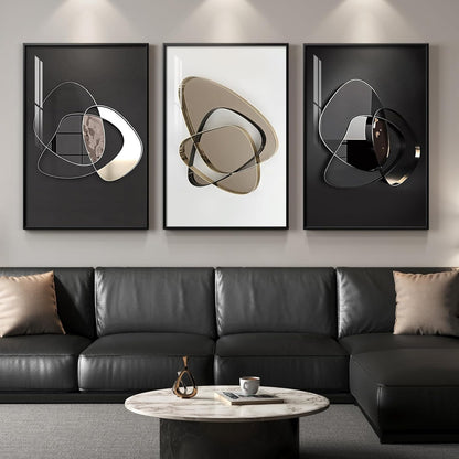 Framed Modern Luxury Gold Wall Art, Set of 3 Piece Contemporary Paintings Artwork for Walls, Golden Prints Pictures with Gold Frame, Wall Decor for Living Room, Hallway, Bedroom, Office 16x24 Inch