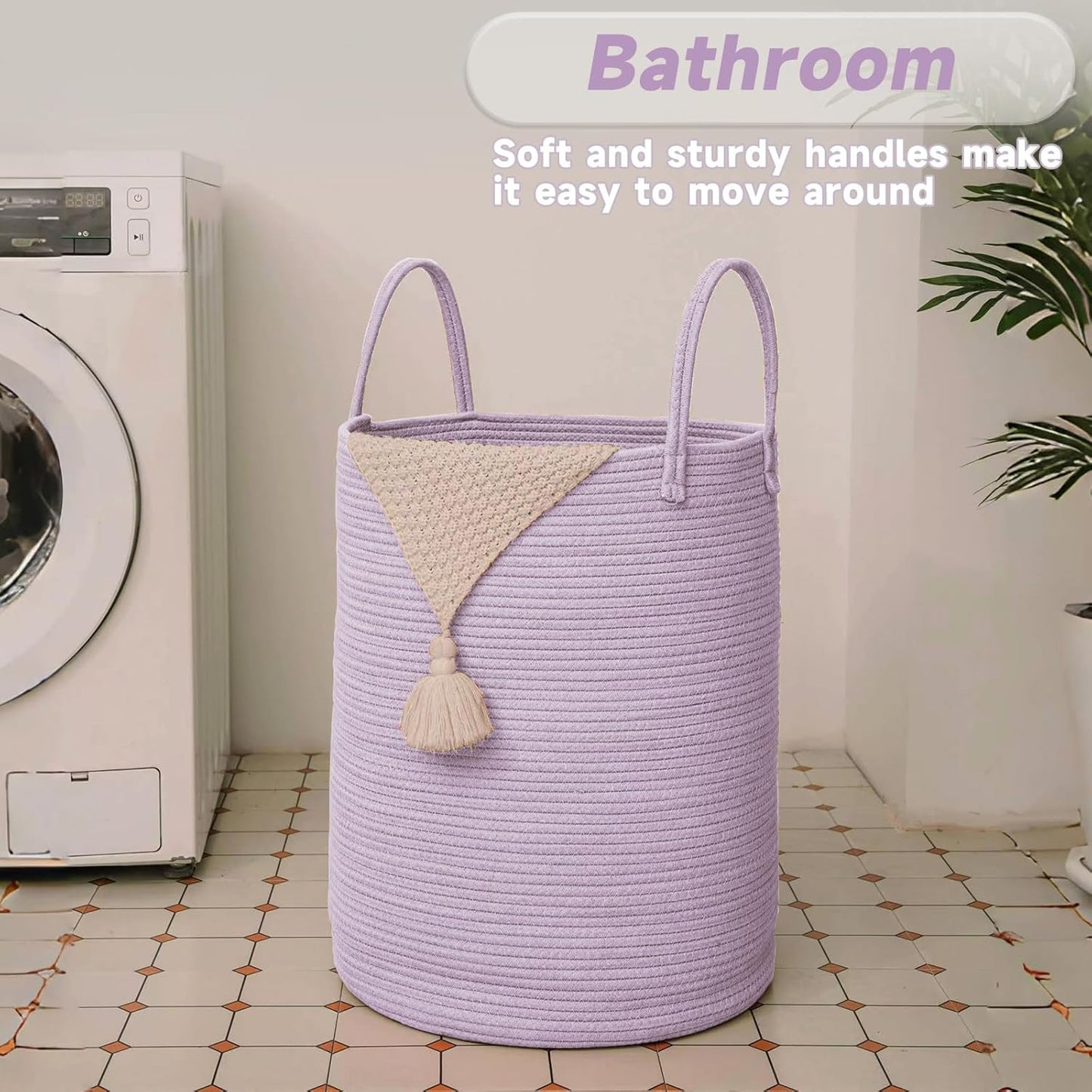 JMvicyroam Large Woven Laundry Basket Hamper,60L Cotton Rope Storage Bin for Blankets,Toys and Clothes,Decorative Tall Nursery Hamper for Living Room,Baby Nursery,Bathroom and Bedroom,Brown