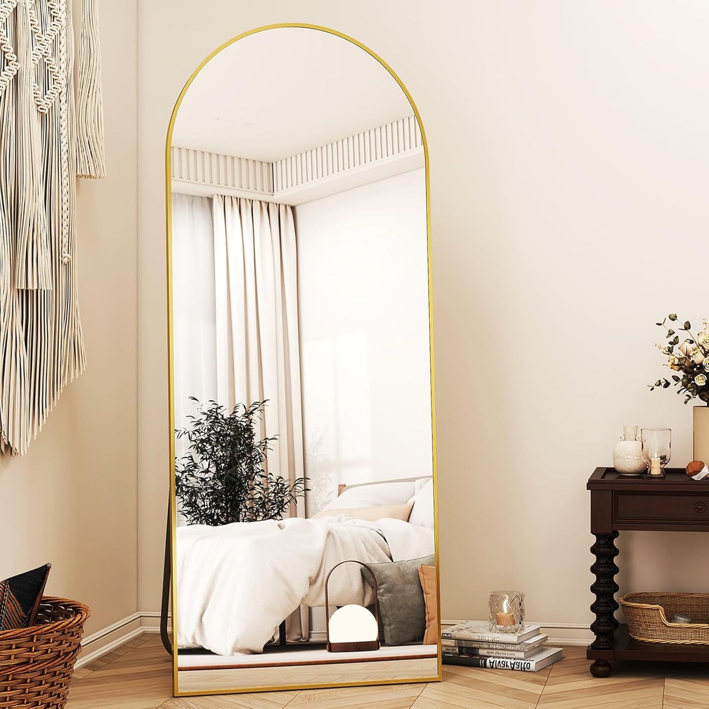 XRAMFY 56"x21" Arched Full Length Mirror Floor Mirrors with Aluminum Alloy Frame Free-Standing Wall Mounted Floor Mirrors or Large Dressing Mirror, Black Mirror Full Length
