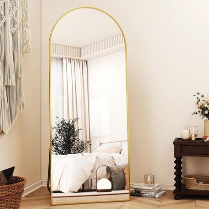 XRAMFY 56"x21" Arched Full Length Mirror Floor Mirrors with Aluminum Alloy Frame Free-Standing Wall Mounted Floor Mirrors or Large Dressing Mirror, Black Mirror Full Length
