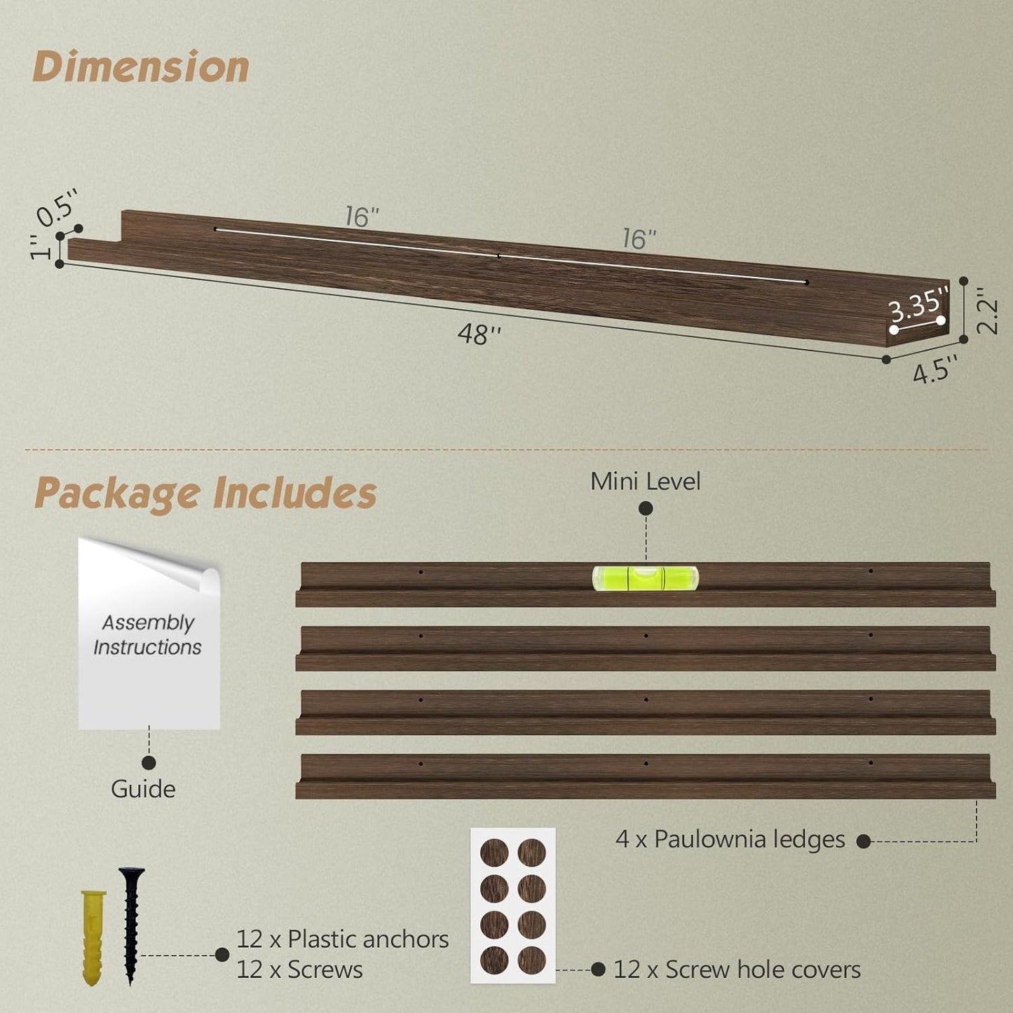 Forbena 48 Inch Floating Shelves for Wall Set of 4, Large White Picture Ledge Shelf for Living Room Photo Frames, Extra Long Wood Wall Shelves with Lip for Bedroom Hallway Office Nursery Kids Books