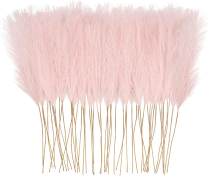 obbsie 50pcs Pink Faux Pampas Grass Decor, 21.6" Short Artificial Floral Branches Vase Filler Flower Arrangement for Home Wedding Boho Outdoor Decor
