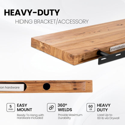 Floating Shelves 36 Inches Long - 8 Inch Deep Rustic Premium Solid Pine Wood for Storage - Farmhouse Wall Mounted for Living Room - Heavy-Duty Metal Bracket - 36" W x 8" D - Set of 2 - White Color