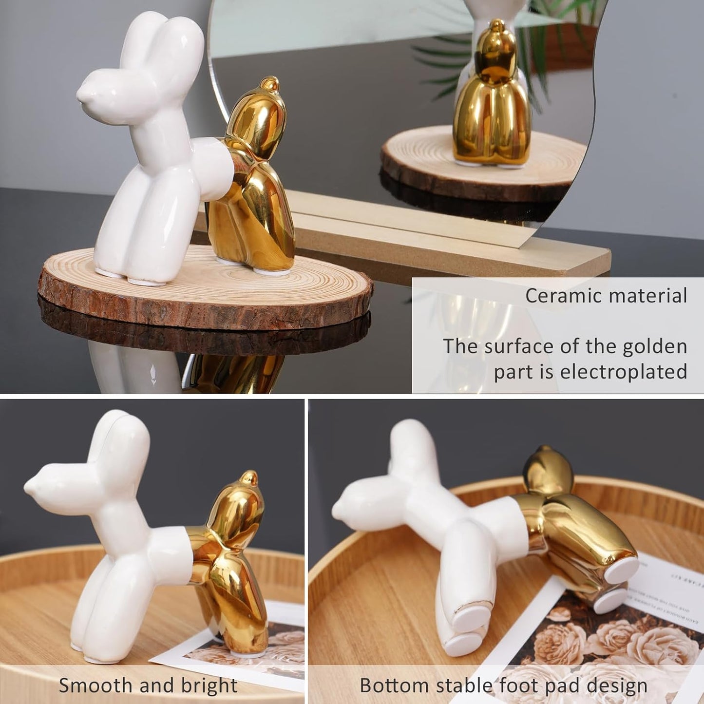 Notakia Cute Ceramics Balloon Dog Statue Crafts Gold Living Room Desktop Decorations,Handmade Modern Small Ceramic Animal Statue Ornament Gold Home Decor Accents