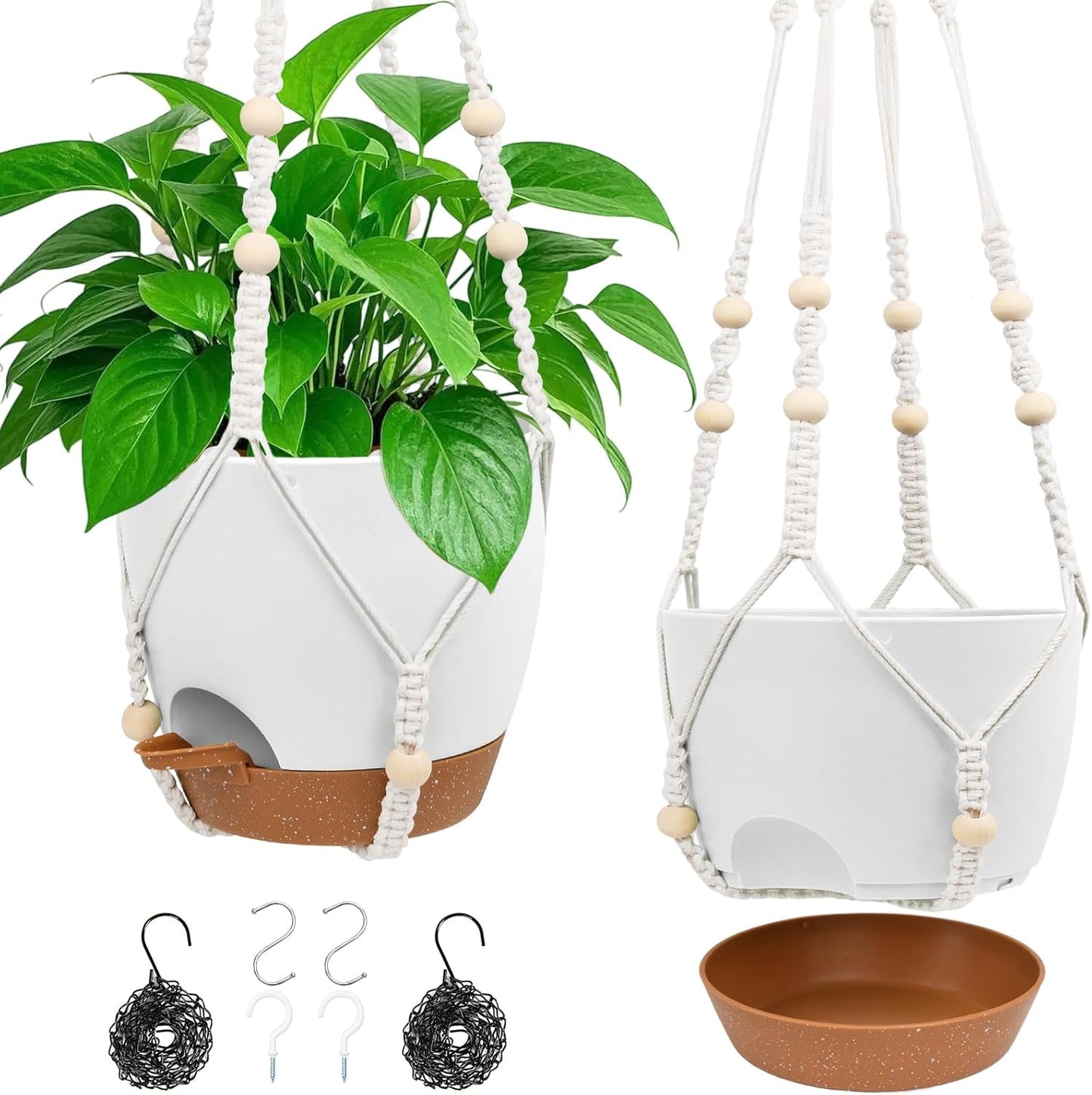 Vanslogreen Hanging Planters for Indoor Outdoor Plants, 2 Pack Self Watering Hanging Pot with Drainage Holes & Removable Tray (Black, 8'')