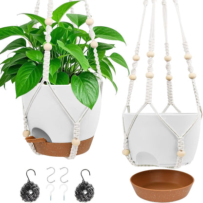 Vanslogreen Hanging Planters for Indoor Outdoor Plants, 2 Pack Self Watering Hanging Pot with Drainage Holes & Removable Tray (Black, 8'')