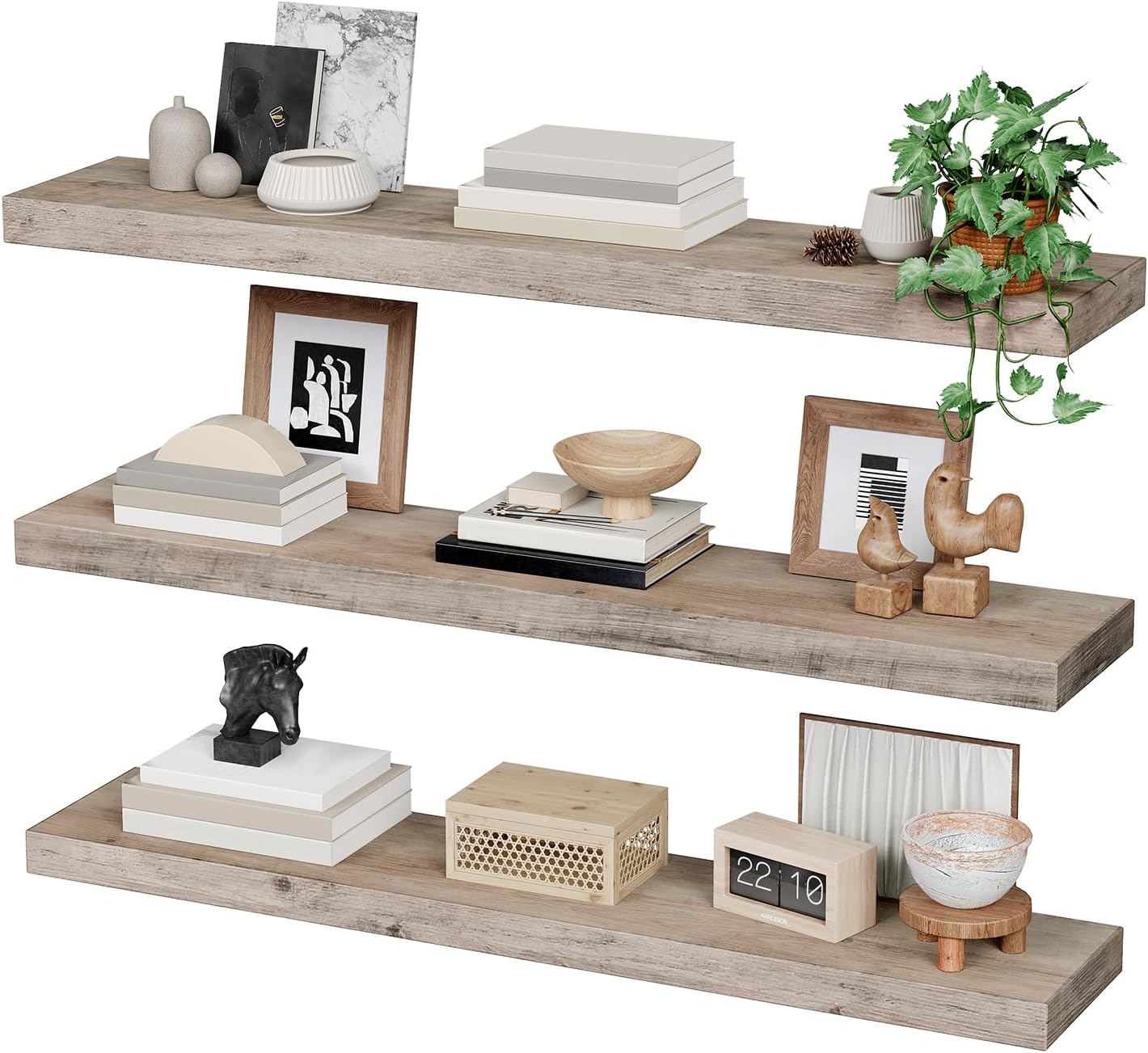 RALGEND Floating Shelves for Wall, 1.5" Thick Wall Shelf Set of 3 with Invisible Brackets, L31.5 x W7.9 Hanging Shelves Farmhouse Home Decor for Bathroom, Living Room, Bedroom, Rustic Brown 8301BJP3BF