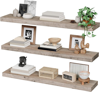 RALGEND Floating Shelves for Wall, 1.5" Thick Wall Shelf Set of 3 with Invisible Brackets, L31.5 x W7.9 Hanging Shelves Farmhouse Home Decor for Bathroom, Living Room, Bedroom, Rustic Brown 8301BJP3BF