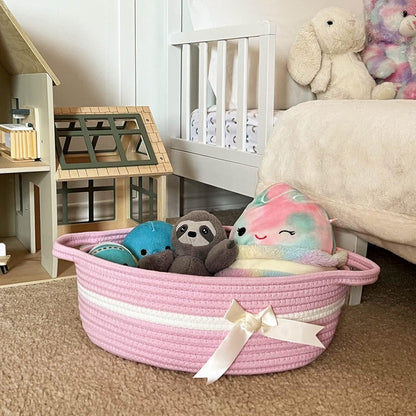 CHICVITA Decorative Gift Basket, Easter Basket for Kids, Woven Rope Storage Baskets with Handles, Nursery Baby Shower Toy Organizer, Grey, 13 x 9.8 x 5 inches