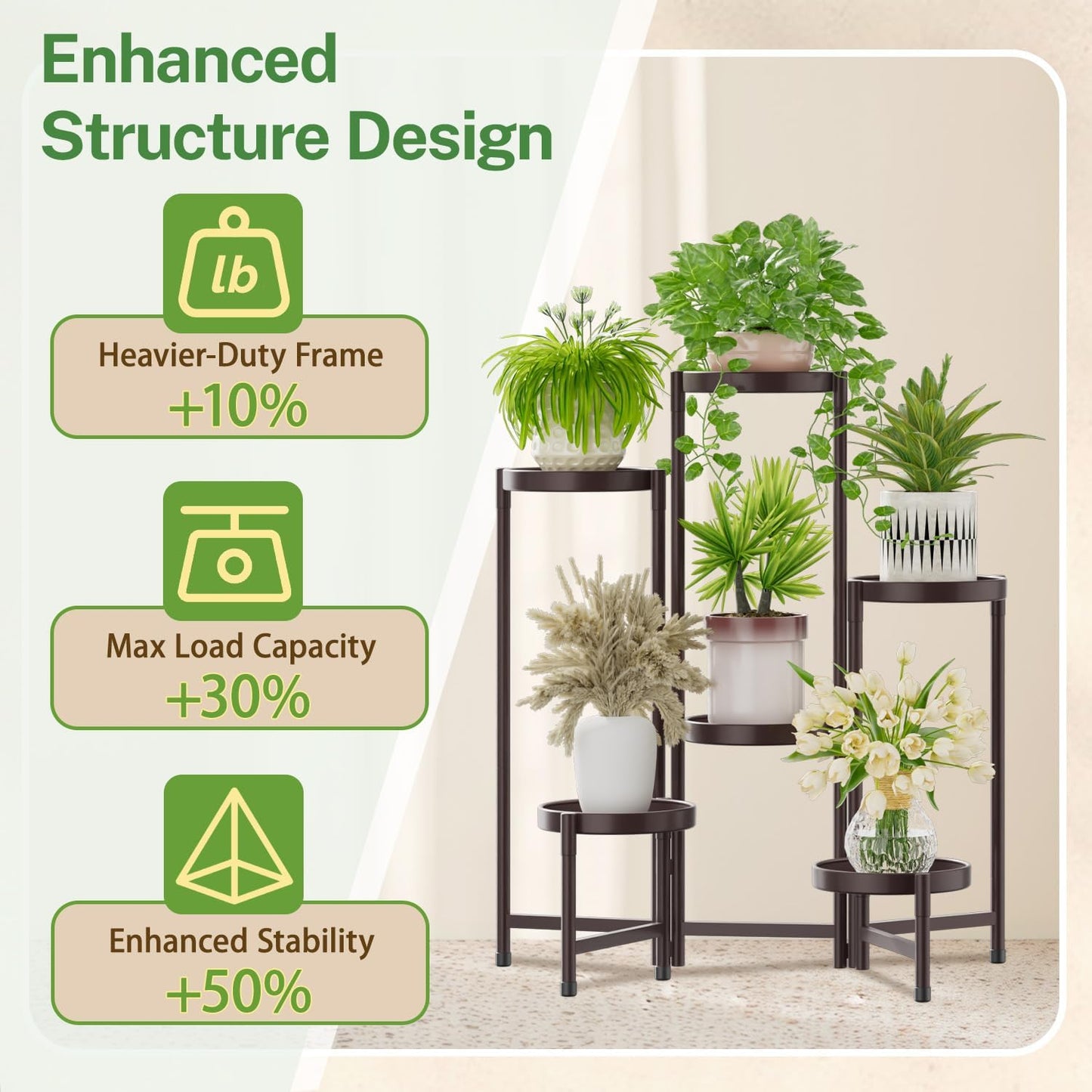 iDavosic.ly Plant Stand Indoor Outdoor, 5 Tier Corner Metal Flower Display Holder Shelf, Folding Tall Orchid Rack for Patio Balcony Porch Garden Living Room House, Black