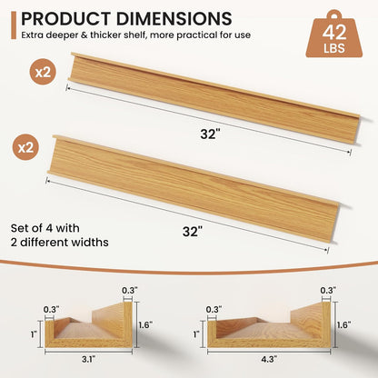 Fun Memories Picture Ledge Shelves Set of 2, 32 Inch Rustic Wall Mounted Floating Shelves with Lip for Home Storage and Décor in Bathroom, Kitchen, Nursery, Bedroom, Living Room, Walnut