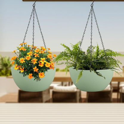 Meowell 10 inch Hanging Planters for Indoor Outdoor Plants, 2 Pack Hanging Flower Pots with Drainage Holes and Chain for Garden Porch, Plastic Hanging Baskets for House Plants, Speckled Grey